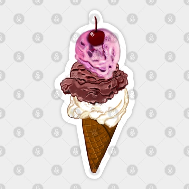 Icecream cone -  three scoops with cherry on top- let’s scream for ice cream cones with cherry on top Sticker by Artonmytee